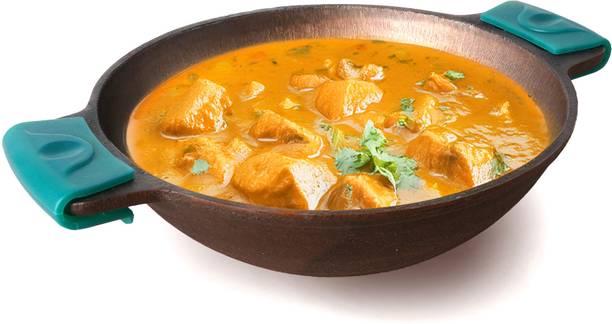 The Indus Valley Super Smooth Cast Iron Kadai Wok Model with Silicone grip - 10 inch Kadhai 25.4 cm diameter 2.5 L capacity