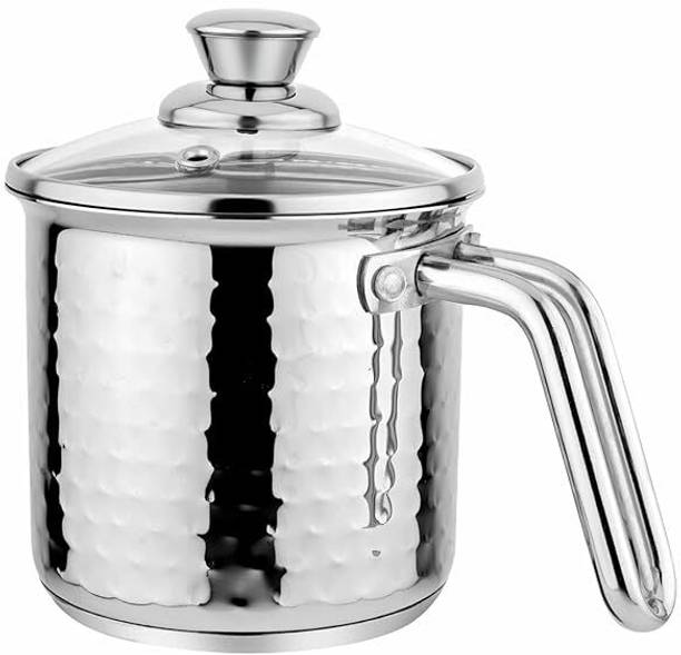 THE INDIAN AURA Heavy Gauge Encapsulated Base Stainless Steel Milk Pot Milk Boiler Hammered Pot 11 cm diameter 1 L capacity with Lid