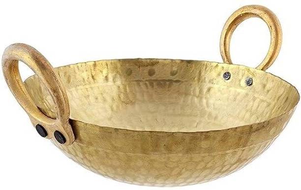 Shopsidex Brass Hammered Kadhai for Cooking/Serving Pital Kadhai pital kadai Kadhai 24 cm diameter 4 L capacity