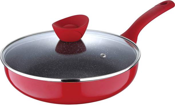 BERGNER Bellini Plus Press Non Stick Red Deep Induction Bottom Fry Pan 22 cm diameter with Lid 1.8 L capacity