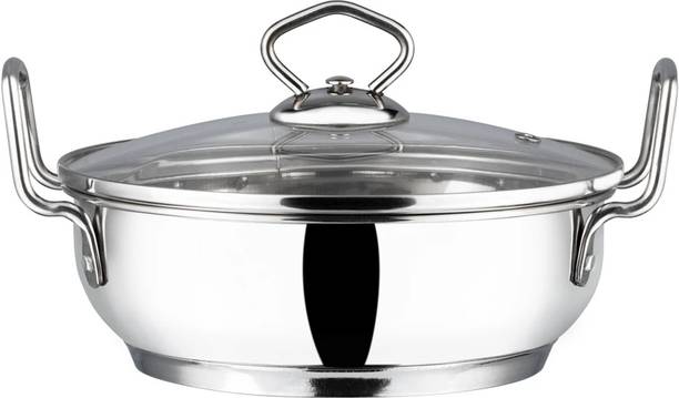 VINOD Stainless Steel Kadai with Glass Lid Kadhai 26 cm diameter with Lid 3.7 L capacity
