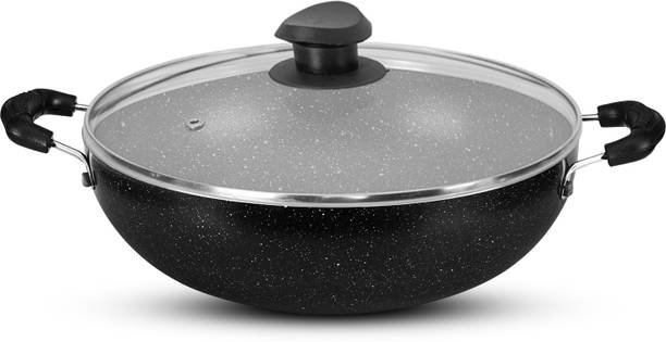 NAVRANG 24cm Kadai Granite finish premium Non-stick Kadhai 24 cm diameter with Lid 2.5 L capacity