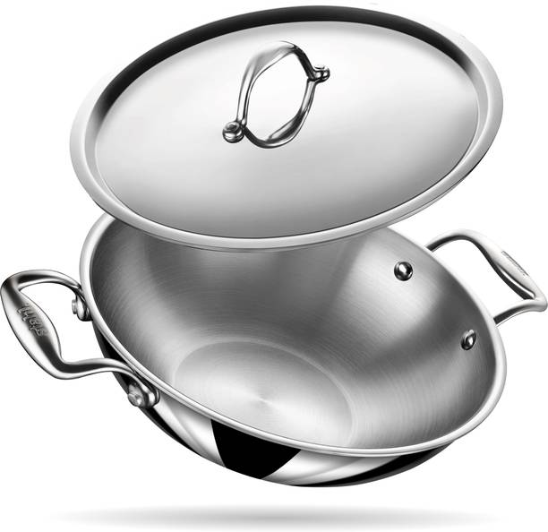Stahl Artisan Triply Stainless Steel Kadhai 34 cm diameter with Lid 8 L capacity