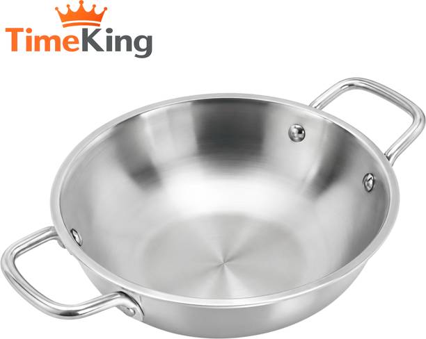 Timeking 1000 ML Stainless Steel Kadai with Strong Handles | Deep Fry Pan for Kitchen Kadhai 20 cm diameter 1 L capacity
