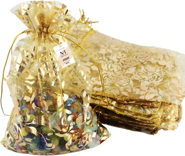NFI essentials 10 * 14 Cm Set of 50 Organza Wedding Favor Bags with Drawstring Potli Bags Potli