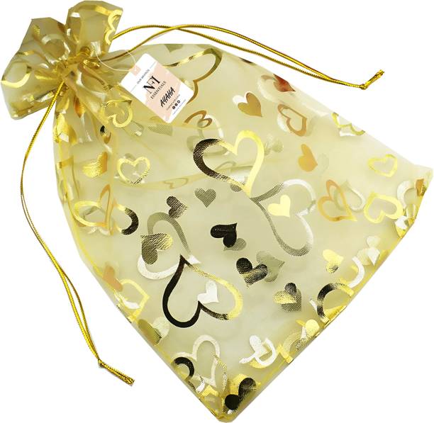 NFI essentials 13*18 Cm Set of 50 Organza Wedding Favor Bags with Drawstring Potli Bags Potli