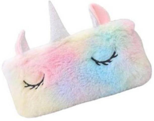 Extraposh Unicorn Fur Pencil Pouch for Girls Student Pouch