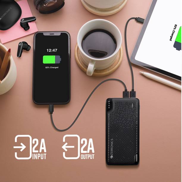 ZEBRONICS 10000 mAh 10 W Slim Power Bank  (Black, Lithium Polymer, Power Delivery 3.0 for Mobile, Tablet)