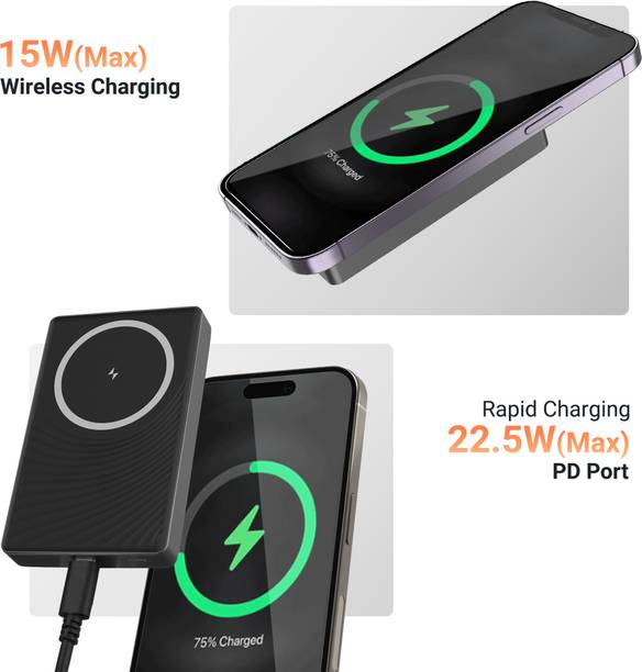 ZEBRONICS 10000 mAh 22.5 W Wireless With MagSafe Nano Power Bank  (Black, Lithium Polymer, Fast Charging, Quick Charge 3.0 for Mobile, Tablet)