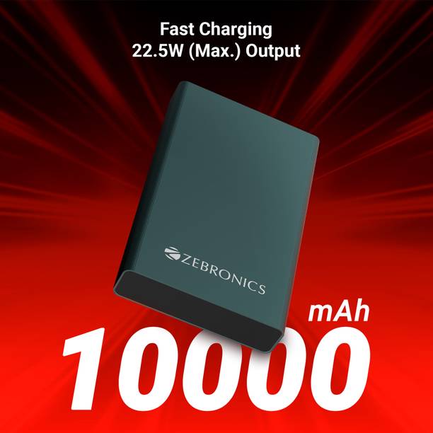 ZEBRONICS 10000 mAh 22.5 W Nano Power Bank  (Olive, Lithium Polymer, Fast Charging, Quick Charge 3.0 for Mobile, Tablet)