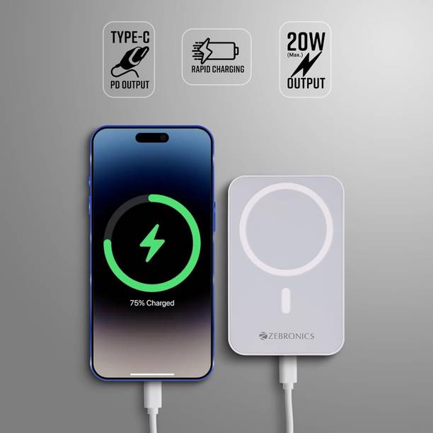 ZEBRONICS 10000 mAh 20 W Wired & Wireless With MagSafe Compact Pocket Size Power Bank