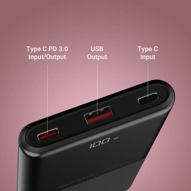 ZEBRONICS 10000 mAh 22.5 W Slim Power Bank  (Black, Lithium Polymer, Fast Charging, Quick Charge 3.0 for Mobile, Tablet)