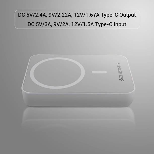 ZEBRONICS 10000 mAh 20 W Wired & Wireless With MagSafe Compact Pocket Size Power Bank
