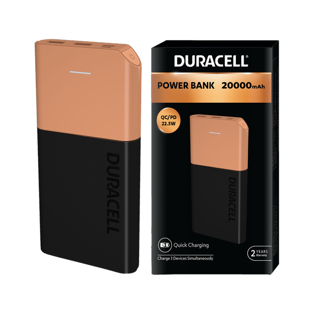 DURACELL 20000 mAh 22.5 W Slim Pocket Size Power Bank
