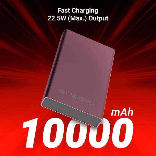 ZEBRONICS 10000 mAh 22.5 W Nano Power Bank  (Raspberry, Lithium Polymer, Fast Charging, Quick Charge 3.0 for Mobile, Tablet)