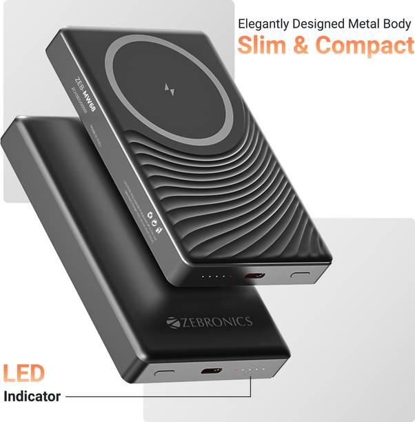ZEBRONICS 10000 mAh 22.5 W Wireless With MagSafe Nano Power Bank  (Black, Lithium Polymer, Fast Charging, Quick Charge 3.0 for Mobile, Tablet)