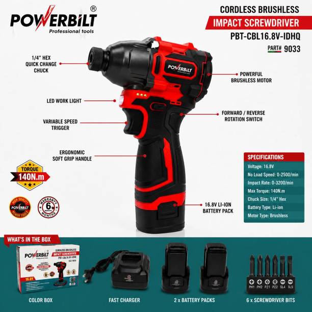 Mat max PBT-CBL16.8V-IDHQ CORDLESS BRUSHLESS IMPACT DRIVER 140NM MAX TORQUE 16.8V BATTERY & CHARGER Drywall Screw Gun
