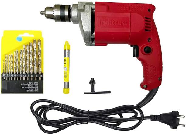 Inditrust 10mm Electric Drill Machine (RED) with 6-Months Warranty,13pcs HSS Drill Bits Pistol Grip Drill 10 mm Chuck Size