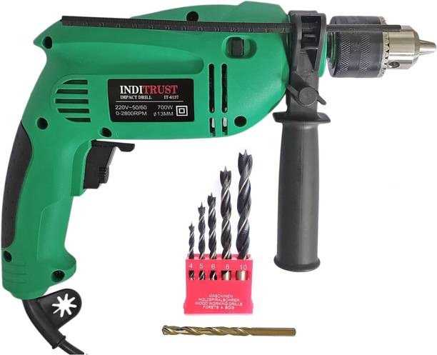 Inditrust 6 Month Warranty 100% Copper Winding 700W 13mm Electric Impact Drill machine 5pc Wood Drill bit and 1pc Masonry drill bit set Pistol Grip Dr