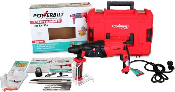 PowerBilt ROTARY HAMMER DRILL 30MM DRILL MACHINE 2500WATT POWER DRILL 3 TYPES HAMMER MODES Power & Hand Tool Kit