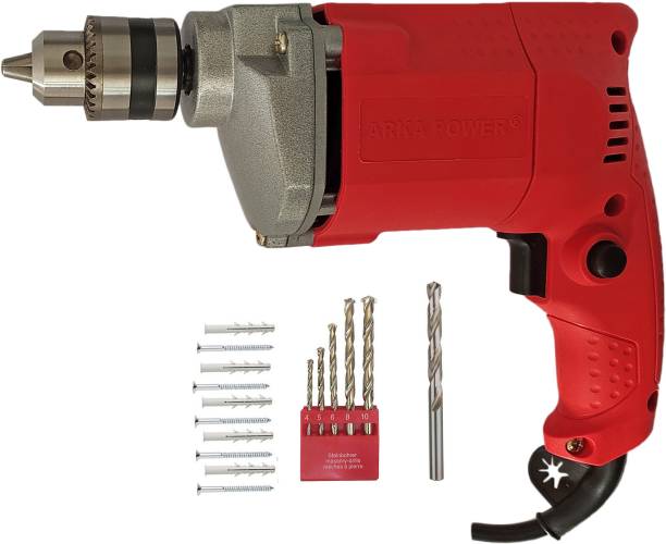 DUMDAAR 6-Month Warranty Red ARKA 350W 10mm Electric Drill Machine with 10pc (Screw+Gitti) 1pc Hss bit and 5pc Masonry bit Hammer Drill