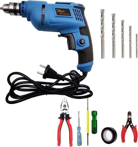 Hillgrove HGCM1102M2 700W Drill Machine with 5Pcs Hand Tool Kit, 5Pcs Masnory Drill Bits for Making Holes in Metal/Wood/Concrete with Reverse Rotation HF0198 Pistol Grip Drill