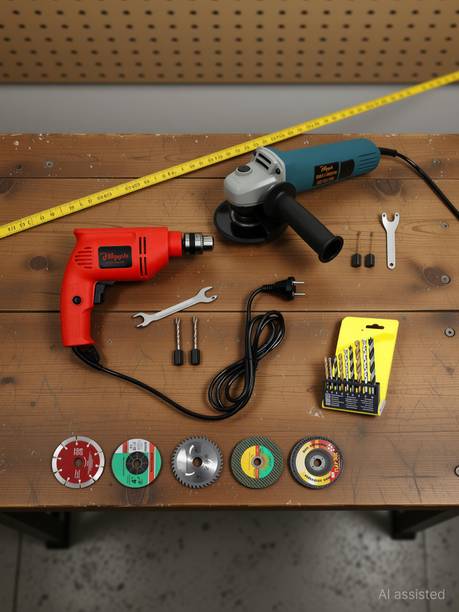 Hillgrove HGCM1386M3 600W 10mm 100% Copper Winding Mini Electric Screw Drilling Wall Hole HGCM1386M3 Power Drill Machine Mini Kit Set with Angle Grinder Cutting Machine Pistol Grip Drill