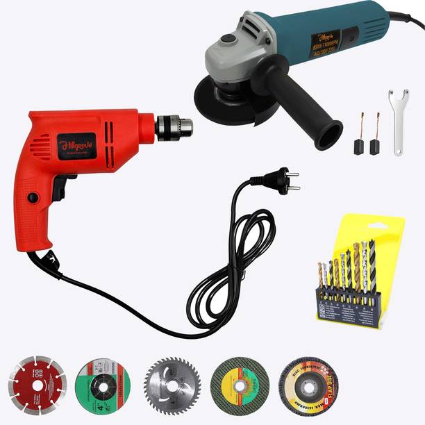 हिलग्रोव HGCM1386M3 600W 10mm 100% Copper Winding Mini Electric Screw Drilling Wall Hole HGCM1386M3 Power Drill Machine Mini Kit Set with Angle Grinder Cutting Machine पिस्टल ग्रिप ड्रिल