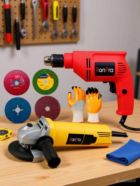 RanPra COMBO OF DRILL MACHINE AND ANGLE GRINDER WITH ACESSORIES Power & Hand Tool Kit