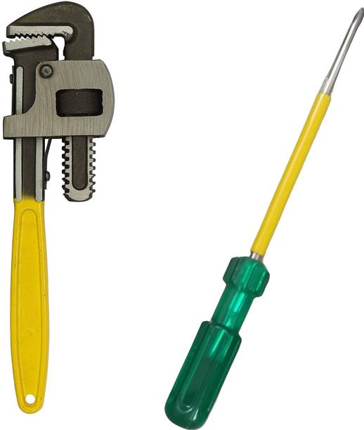 GREYTEN Hand Tools Set With 2-in-1 Screwdriver 6" & Pipe Wrench 12" Power & Hand Tool Kit