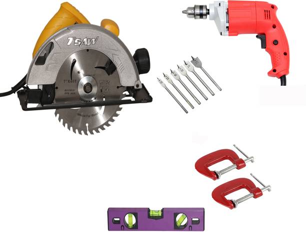 Digital Craft C7 185mm Electric Circular Saw,10mm 450W Drill Machine,2'GClamp,12'Spirit Level Power & Hand Tool Kit