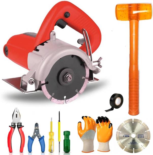 RanPra 4-Inch Electric Tile Cutter with Diamond Blade, Rubber Hammer, & 5 Hand Tools | Power & Hand Tool Kit