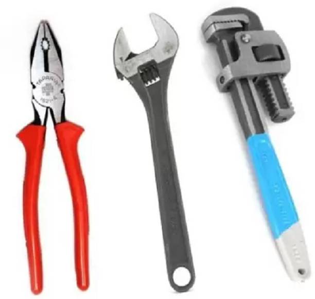 One Stop Shop Hand Tool Combo--8inch Plier,-10inch Adjustable Wrench & -12inch Pipe Wrench Power & Hand Tool Kit