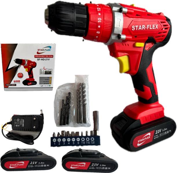 M-TREX STAR-FLEX CORDLESS IMPACT DRILL KIT SET WITH 2 SPEED MODES & 17 TOOL KIT SF-HD-21V Drywall Screw Gun