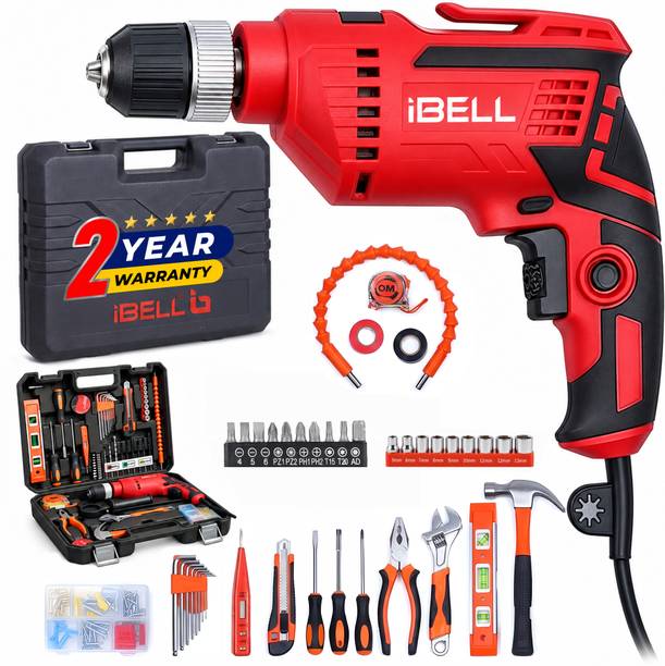 iBELL Tool Kit with Impact Drill TD13-100, 650W, Copper Armature, Chuck 13mm Keyless Power & Hand Tool Kit