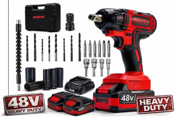 BURTH 48V Heavy Duty Cordless Impact Wrench with 2 Batteries & Kit Power & Hand Tool Kit