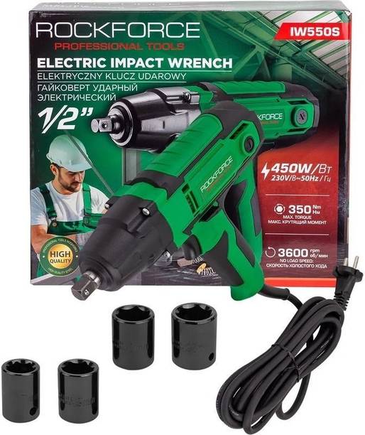 ROCKFORCE Electric Impact Wrench 1/2 Inch 450W | Heavy Duty Corded Impact Gun with 350Nm Power & Hand Tool Kit