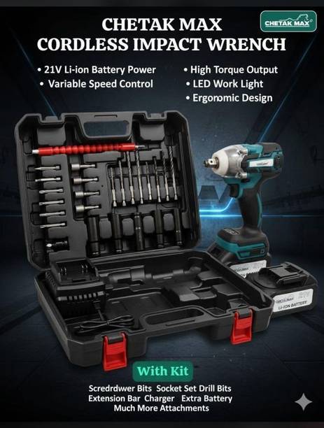 MTREX CORDLESS BRUSHLESS IMPACT WRENCH 21V LI-ION BATTERY 330NM MAX TORQUE & CHARGER Power & Hand Tool Kit
