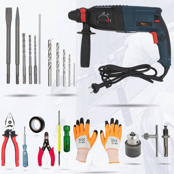Hillgrove HGCM121M2 1200W-26mm Hammer Drill Machine with 5Pc Hand Tools and HSS Drill Bits Power & Hand Tool Kit