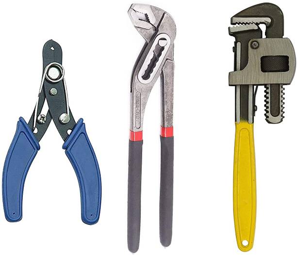 GREYTEN Hand Tools Set , 12" Pipe Wrench With 10" Water Pump Plier & Wire/Cable Cutter Hand Tool Kit