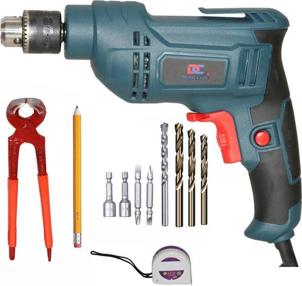 Digital Craft Electric 600w Reversible Drill Machine 10MM,Tape 3Mtr,8' Pincer Plie Power & Hand Tool Kit