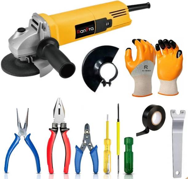 RanPra 4 INCH ANGLE GRINDER | 6 HAND TOOL WITH SAFETY GLOVES Power & Hand Tool Kit