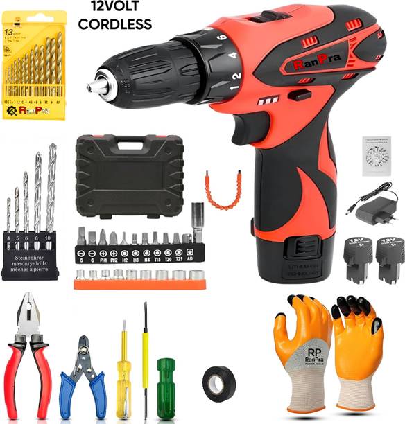 RanPra ALL-IN-ONE 12V RECHARGEABLE DRILL MACHINE + 5 ESSENTIAL HAND TOOL CATEGORIES Power & Hand Tool Kit