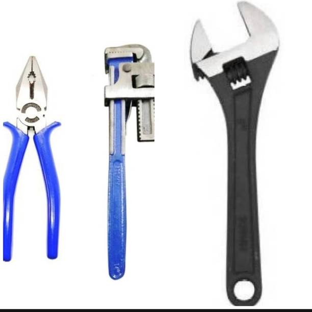 PTM Combo of 3 # pipe wrench 10inch # combo plier 8inch # adjustable wrench 8inch # Hand Tool Kit