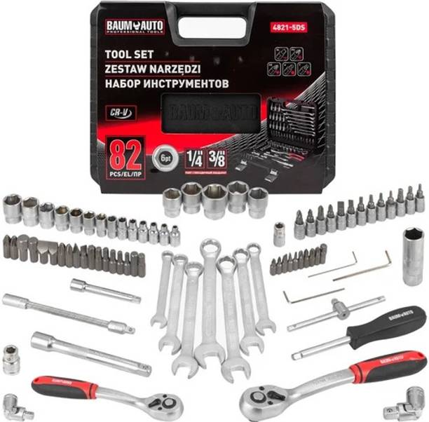 BAUM AUTO 1/4"&3/8" DR 82PCS SOCKET SET CR-V Power & Hand Tool Kit