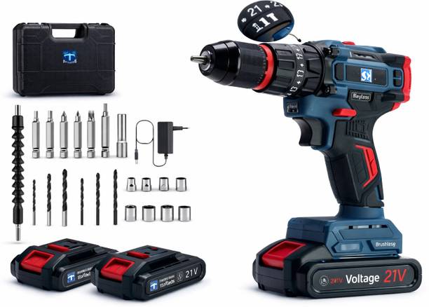 Hamid 21V Impact Drill Machine Kit 10mm 40-80Nm 2000RPM 2 Battery Set Power & Hand Tool Kit