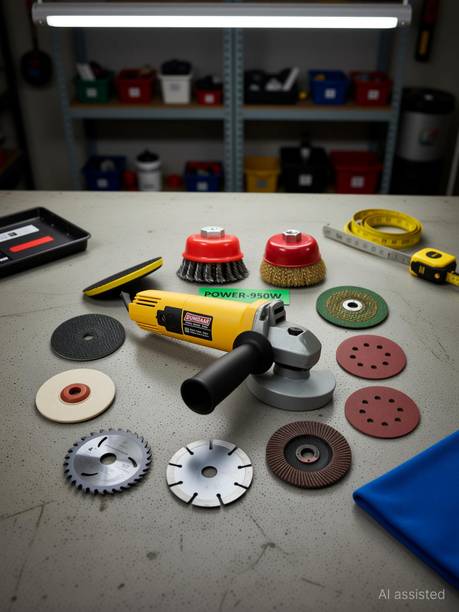 DUMDAAR Heavy duty Angle Grinder Machine with 11pc Multi Wheel set Power & Hand Tool Kit