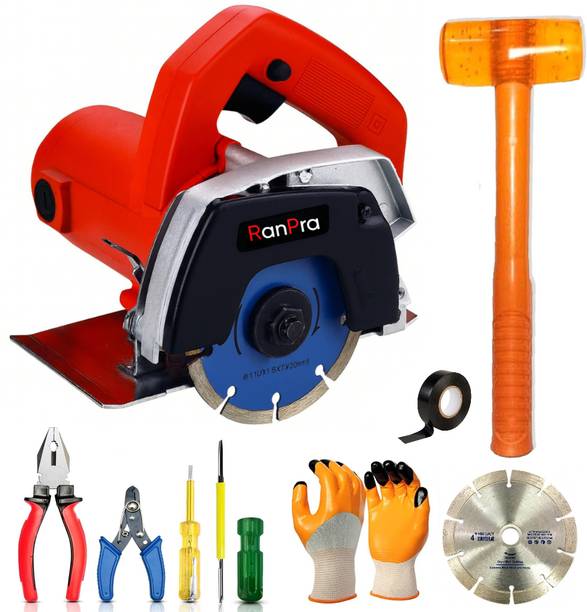 RanPra 4 INCH TILE CUTTER MACHINE WITH DIAMOND BLADE, HANDTOOLS(5 TYPE) & RUBBER HAMMER Power & Hand Tool Kit