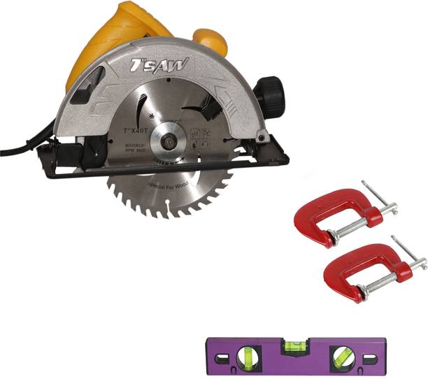 Digital Craft MachineC7 185mm Electric Circular Saw,2' G Clamp,12' Spirit Level Purple Power & Hand Tool Kit