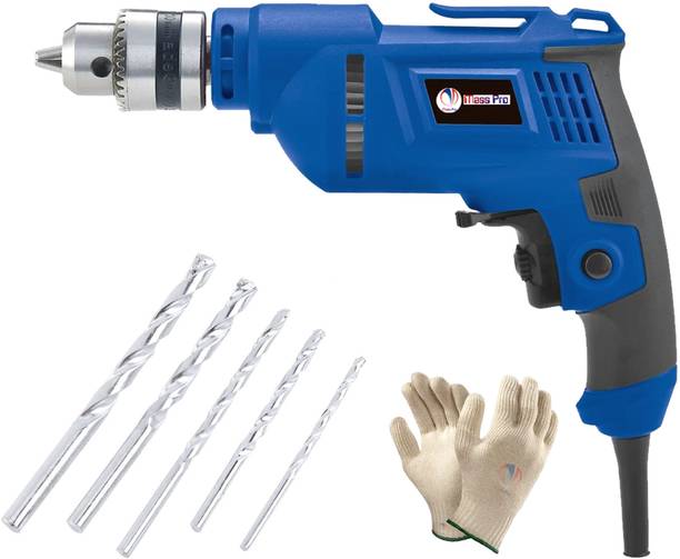 Mass Pro 10mm Electric Power Drill Machine 600W Reversible With 5Pc Masonary Drill Bits Power & Hand Tool Kit